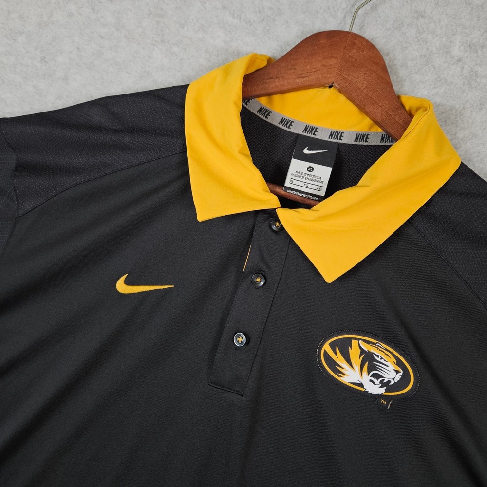 Nike Men's XL Golf Polo Shirt Black Yellow Mizzou Tigers Collegiate Dri-FIT NCAA